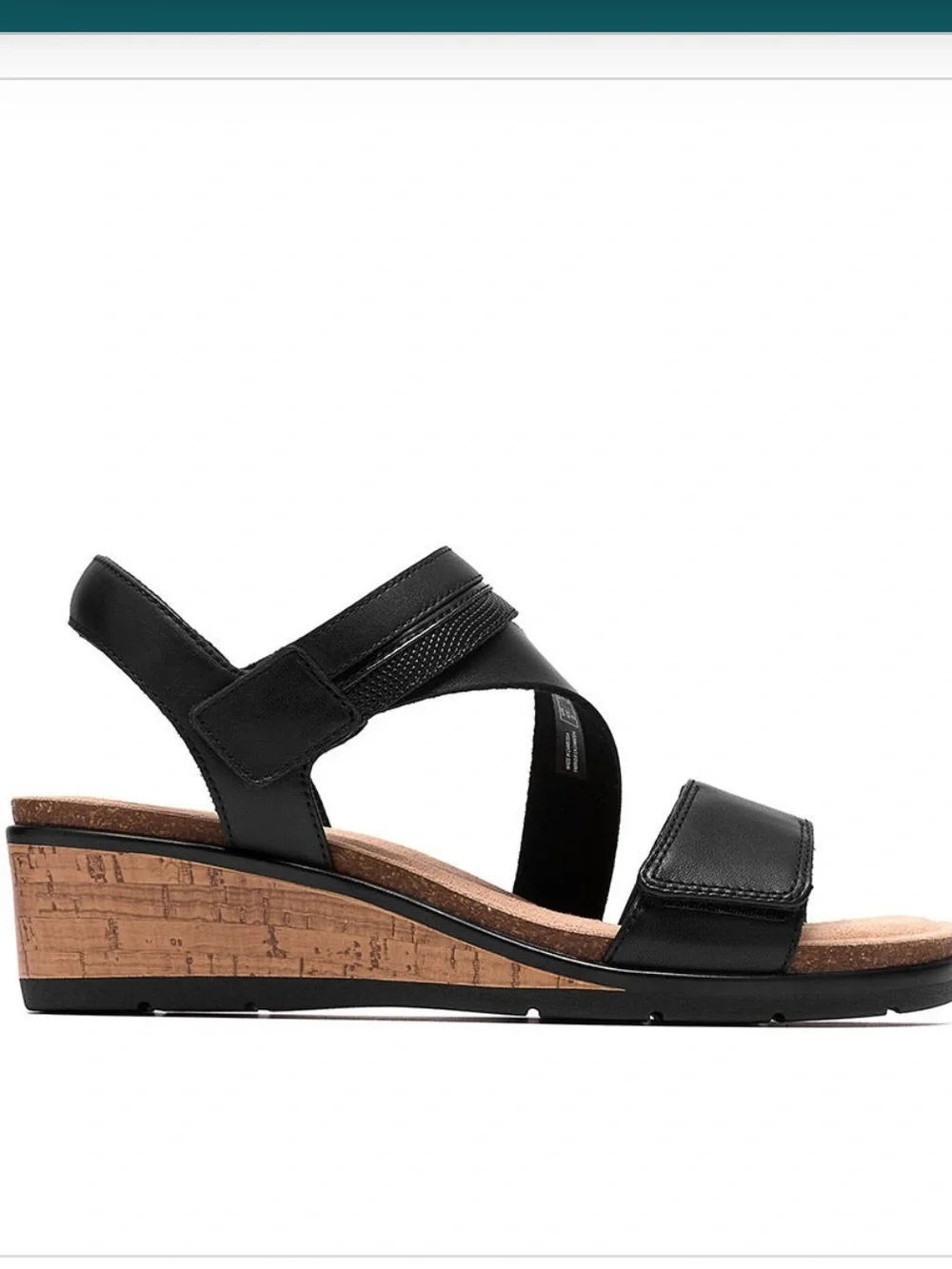 Clarks Women’s Kacha Wave Twist Wedge Round Toe Sandals Black Leather size 8